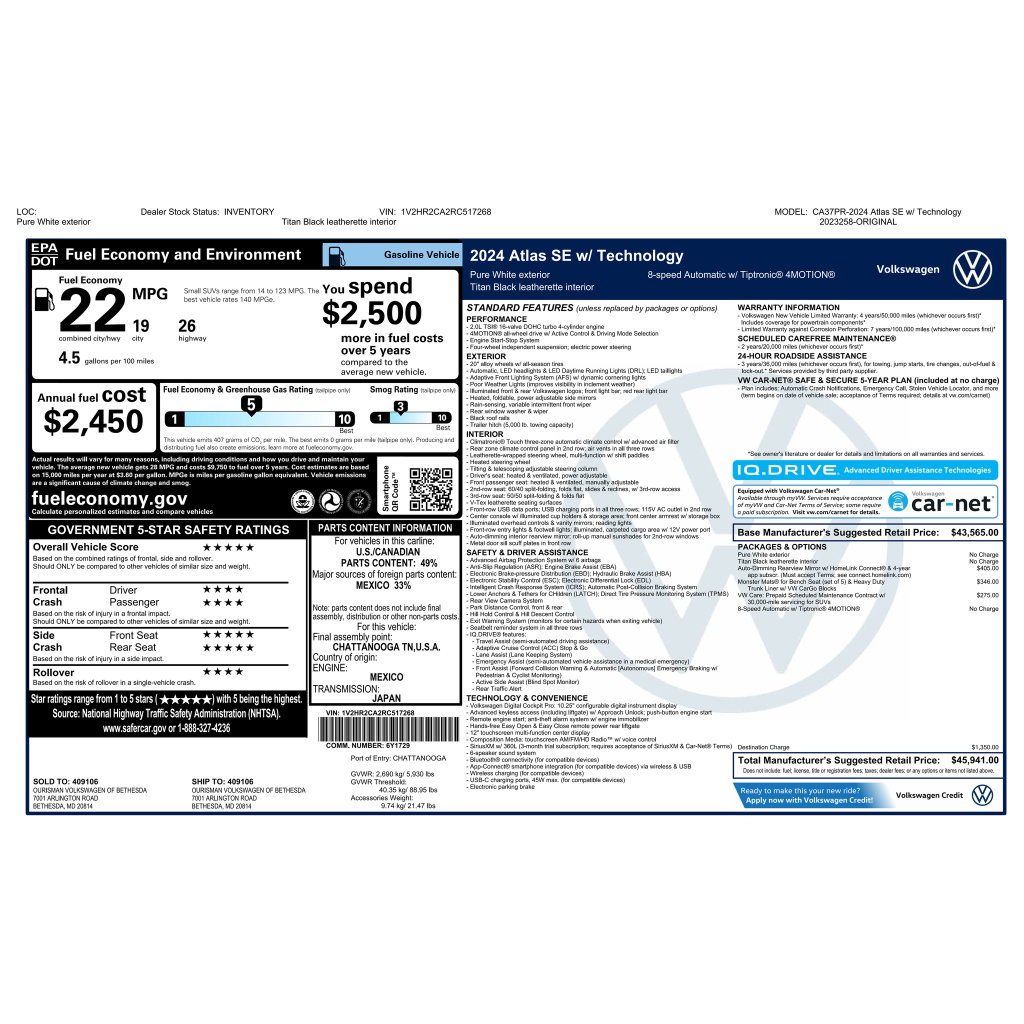 Certified 2024 Volkswagen Atlas SE AWD/4WD image 3