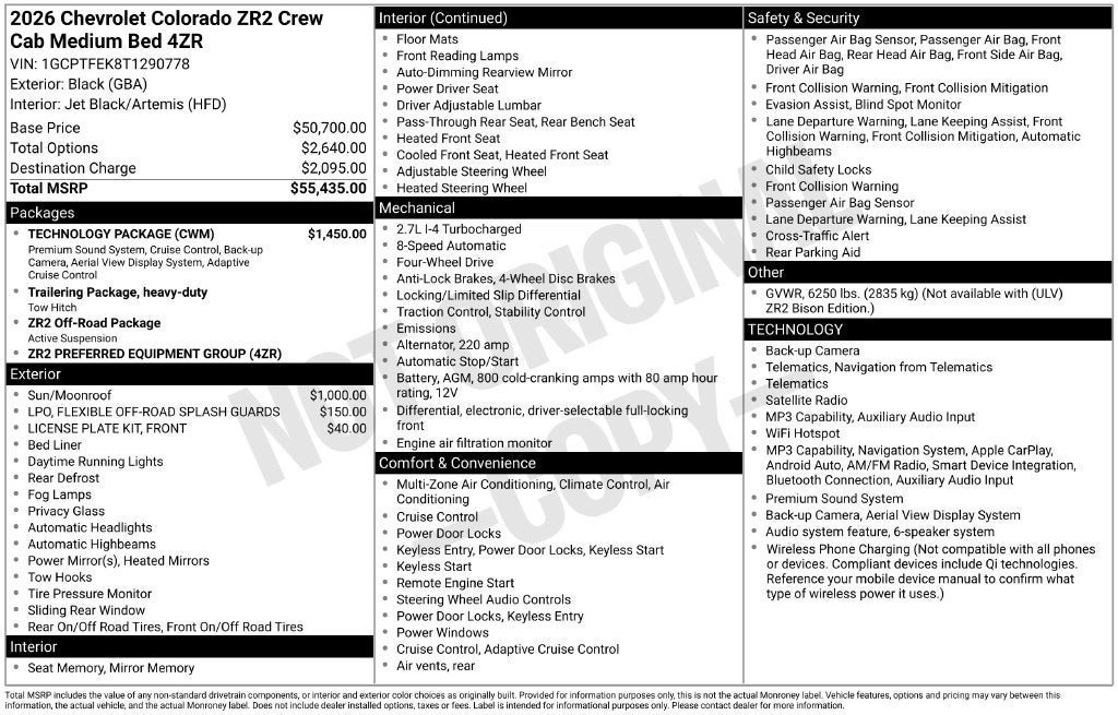 New 2026 Chevrolet Colorado ZR2 w/ Technology Package