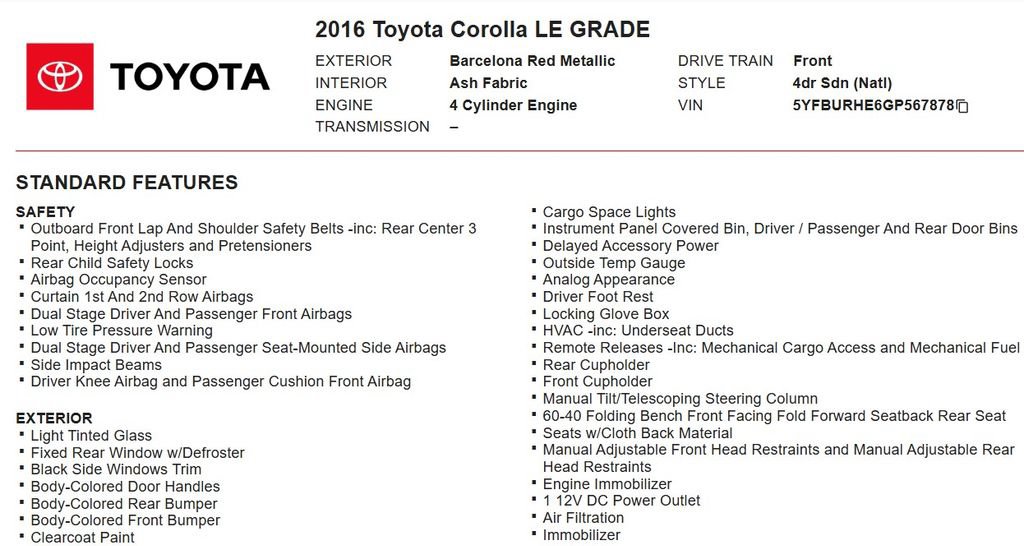 Used 2016 Toyota Corolla LE FWD image 16
