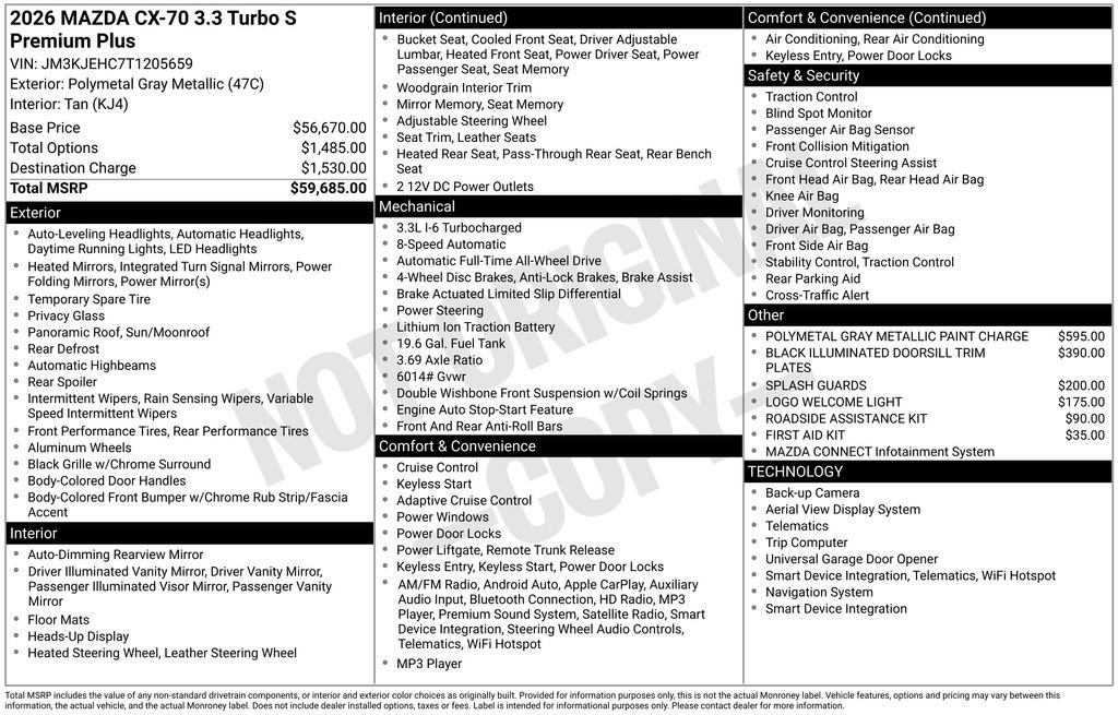 New 2026 MAZDA CX-70 3.3 Turbo S w/ Premium Plus image 38