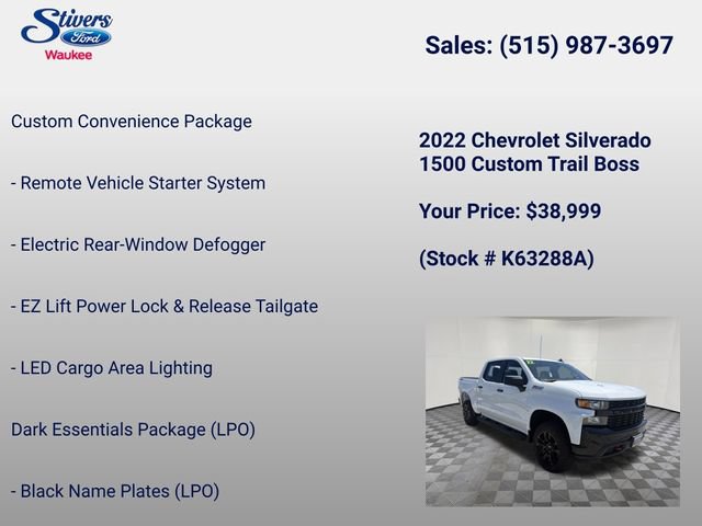 Used 2022 Chevrolet Silverado 1500 Custom Trail Boss w/ Safety Confidence Package AWD/4WD image 28