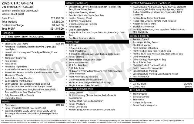 New 2026 Kia K5 GT-Line w/ GT-Line Red Interior Package FWD image 30