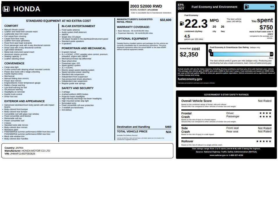 Used 2003 Honda S2000 Convertible 2D image 16