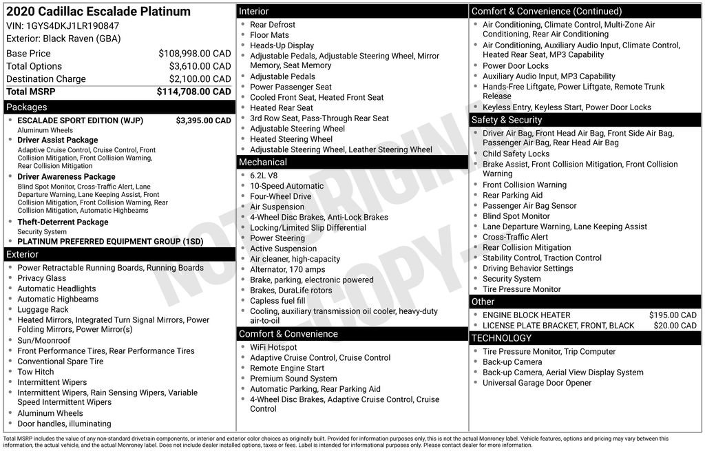 Used 2020 Cadillac Escalade Platinum w/ Escalade Sport Edition image 14