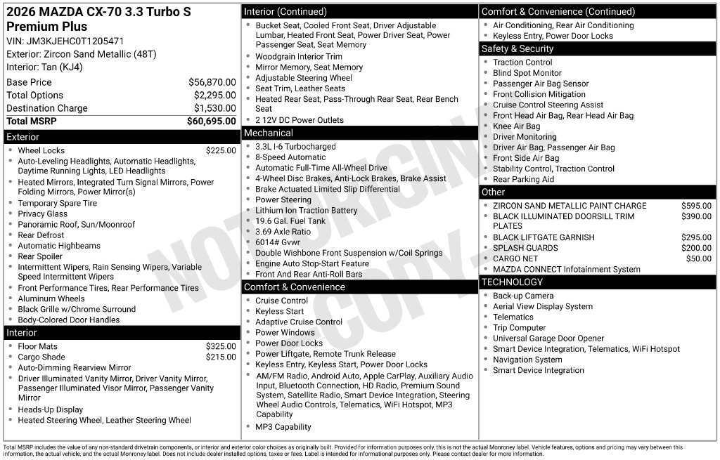New 2026 MAZDA CX-70 3.3 Turbo S w/ Premium Plus AWD/4WD image 4