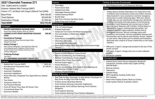 New 2027 Chevrolet Traverse Z71 w/ Driver Confidence Package AWD/4WD image 4