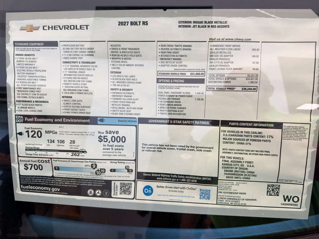 New 2027 Chevrolet Bolt RS w/ Technology Package FWD image 12
