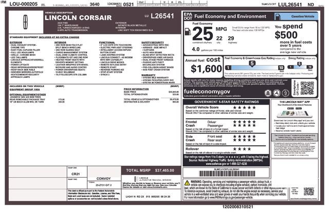 Used 2020 Lincoln Corsair FWD w/ Rear Removable Package Tray image 44