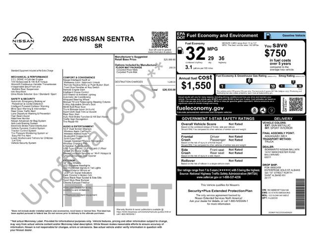 Used 2026 Nissan Sentra SR w/ Floor Mat Package FWD image 21