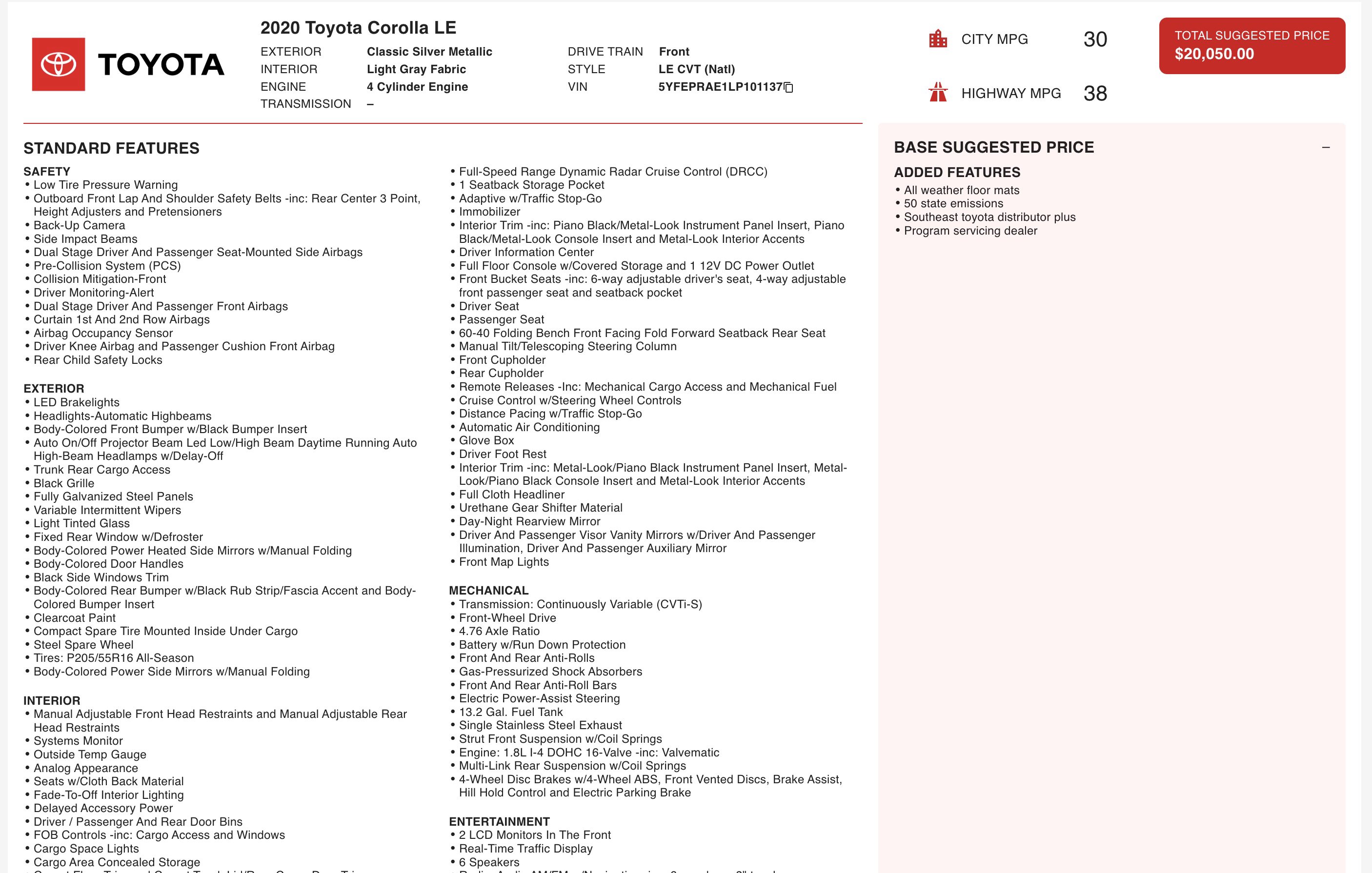 Used 2020 Toyota Corolla LE image 3