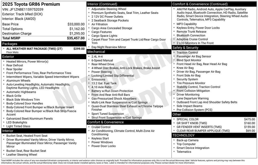 Certified 2025 Toyota GR86 Premium w/ ALL Weather Mat Package (TMS) RWD image 54