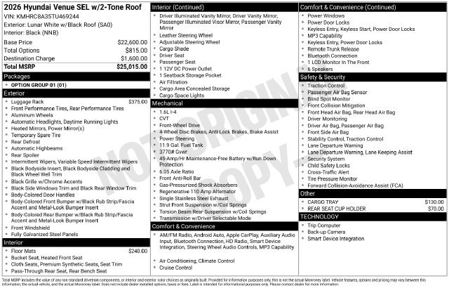 New 2026 Hyundai Venue SEL FWD image 11
