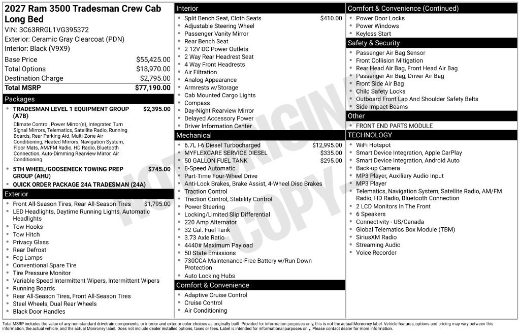 New 2027 RAM 3500 Tradesman AWD/4WD image 5