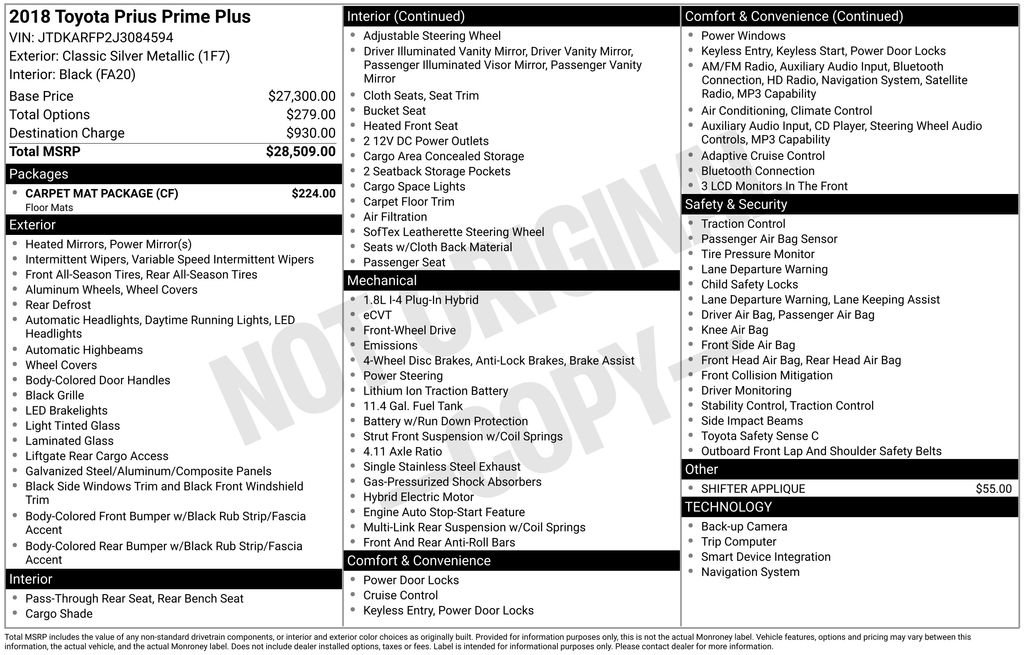 Used 2018 Toyota Prius Prime Plus w/ Carpet Mat Package FWD image 2