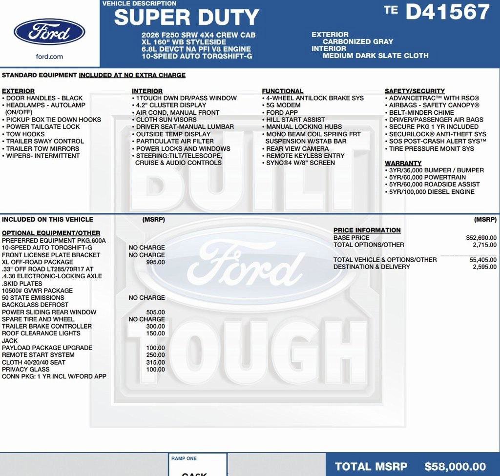 New 2026 Ford F250 XL w/ XL Off-Road Package image 2
