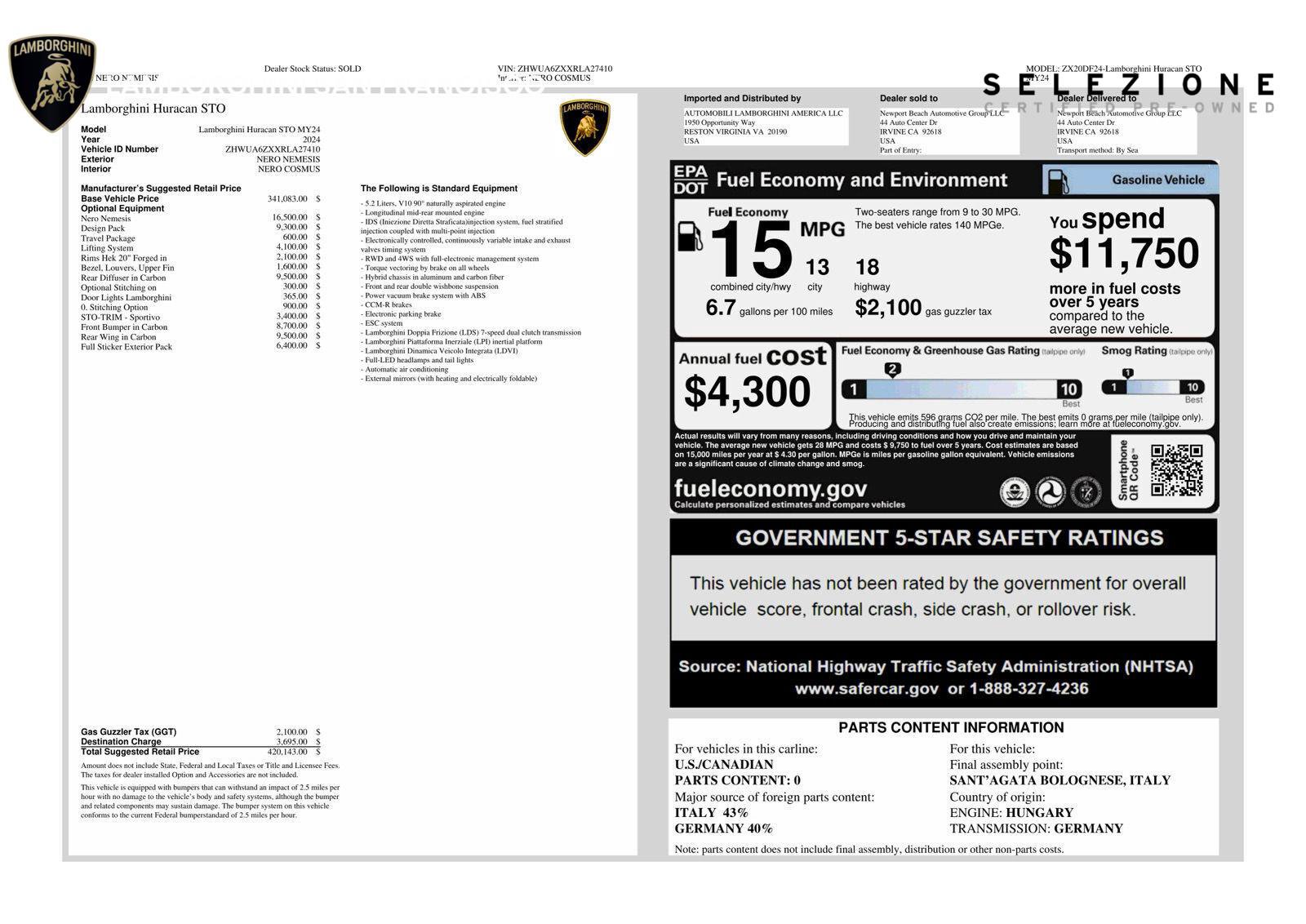 Used 2024 Lamborghini Huracan STO RWD image 82