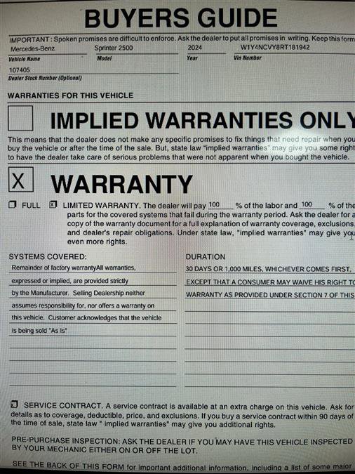 Used 2024 Mercedes-Benz Sprinter 2500 image 8