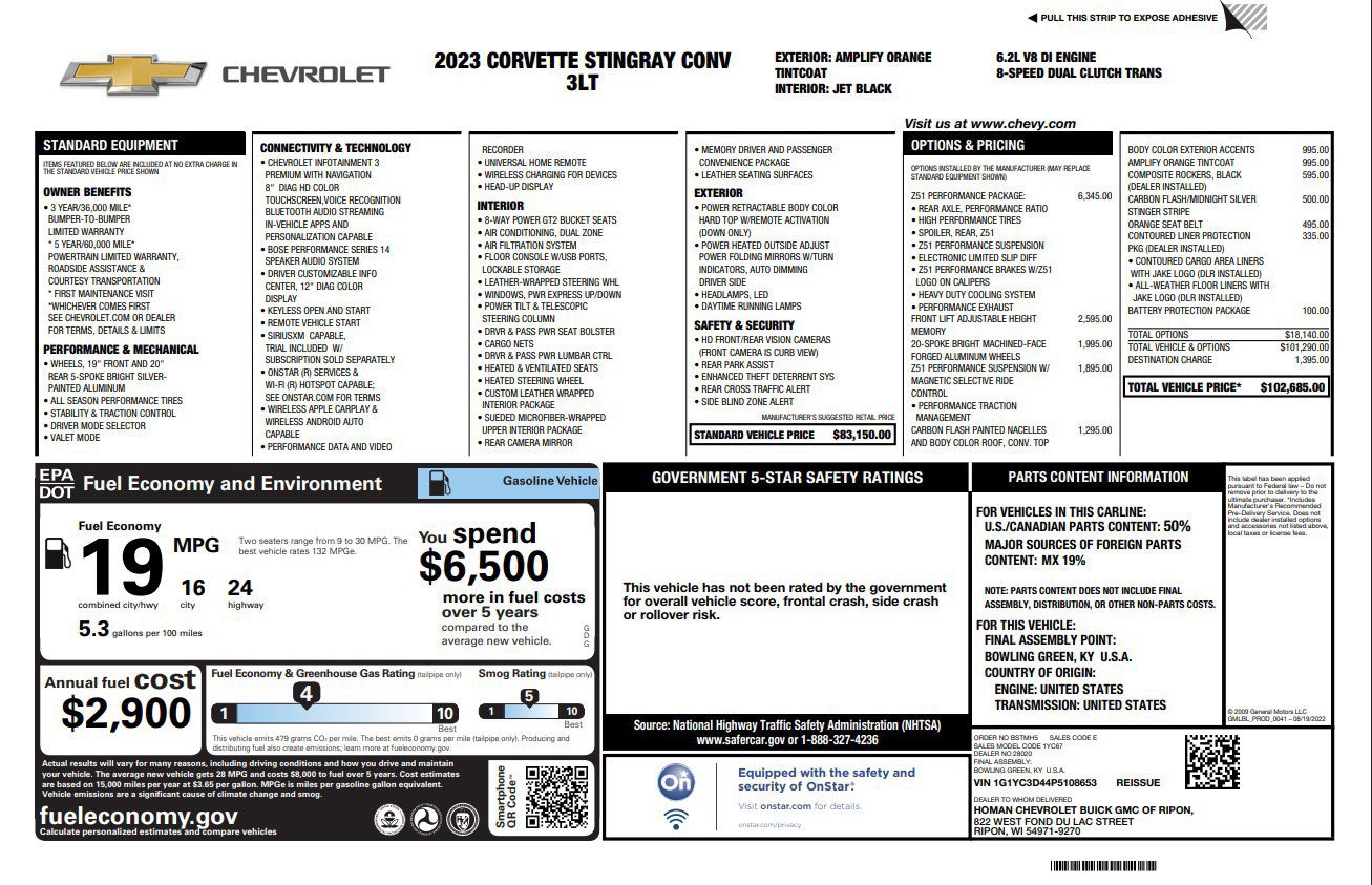 Used 2023 Chevrolet Corvette Stingray Premium Conv w/ Z51 Performance Package image 29