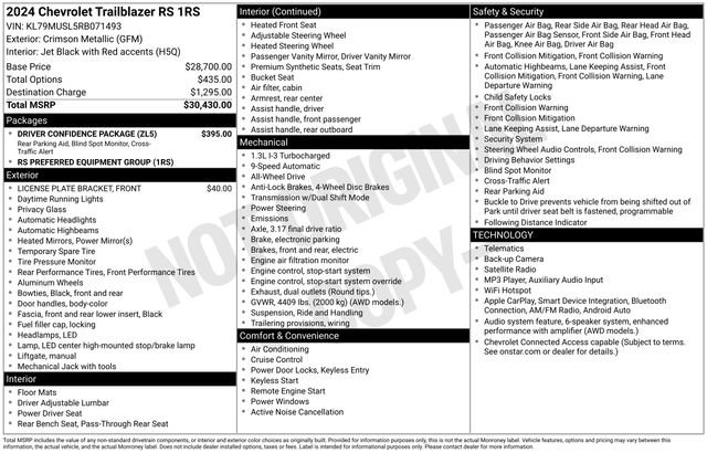 Certified 2024 Chevrolet TrailBlazer RS w/ Driver Confidence Package AWD/4WD image 33