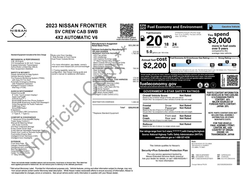 Certified 2023 Nissan Frontier SV w/ Midnight Edition Package image 48