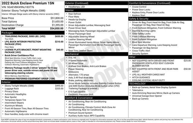 Used 2022 Buick Enclave Premium w/ Trailering Package, 5000 lbs. image 34