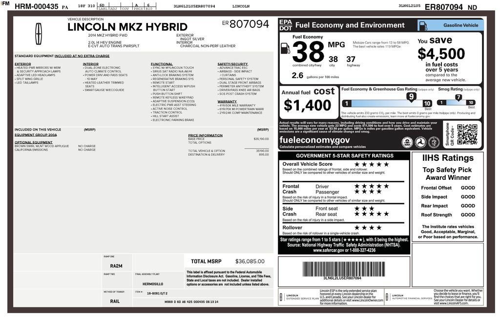 Used 2014 Lincoln MKZ Hybrid FWD image 3
