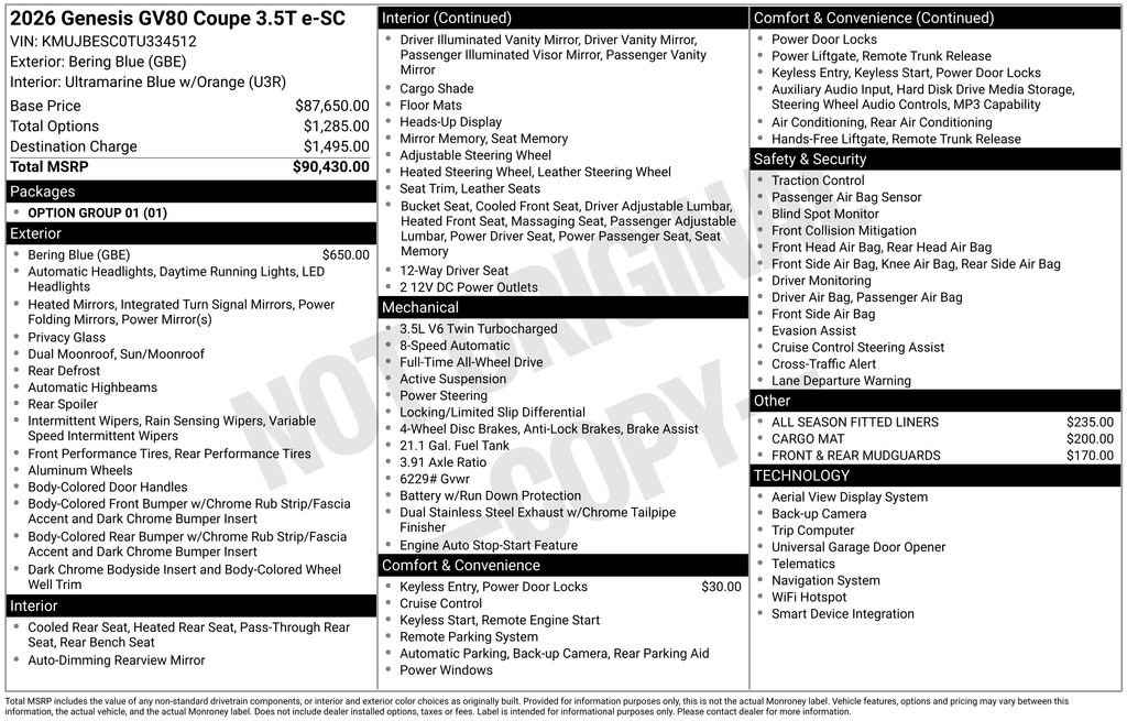 New 2026 Genesis GV80 3.5T e-SC AWD/4WD image 2