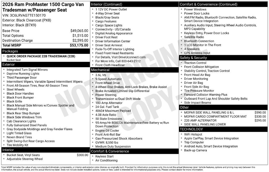 New 2026 RAM ProMaster 1500 FWD image 6