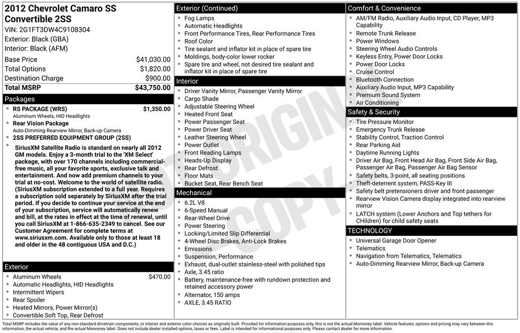 Used 2012 Chevrolet Camaro SS w/ RS Package RWD image 6