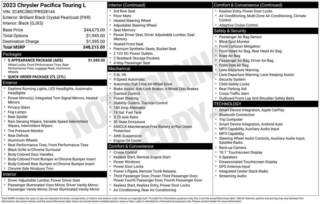 Used 2023 Chrysler Pacifica Touring-L w/ S Appearance Package AWD/4WD image 29