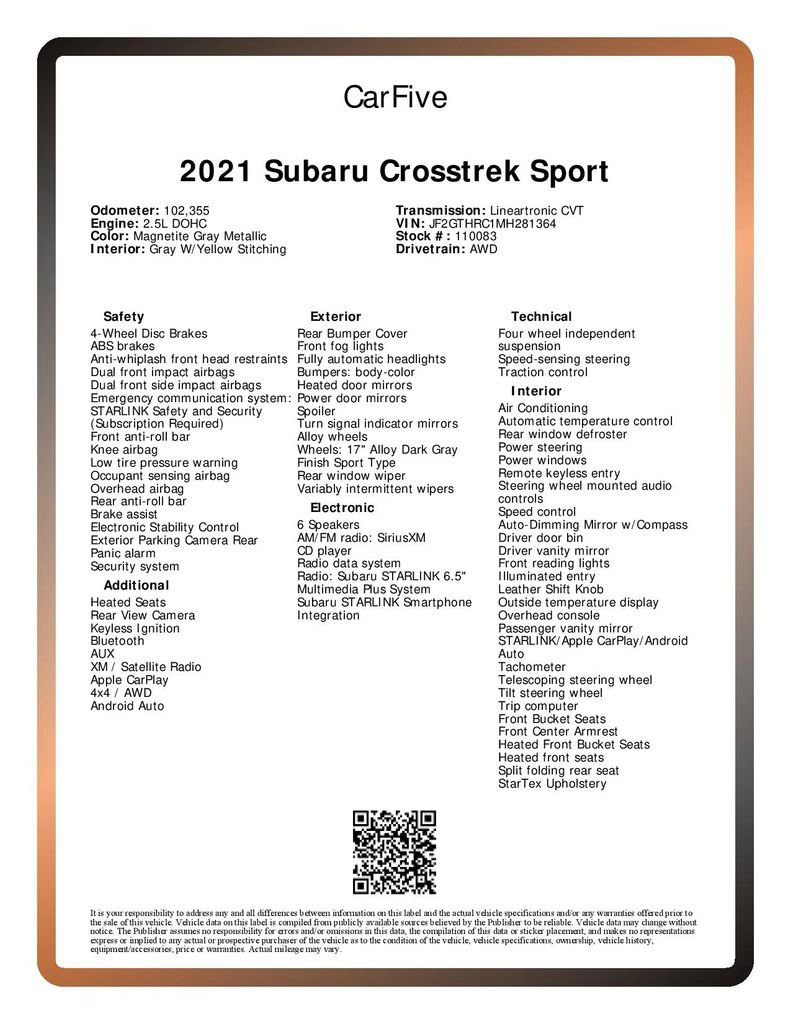 Used 2021 Subaru Crosstrek 2.5i Sport AWD/4WD image 32