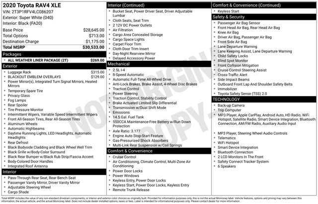 Used 2020 Toyota RAV4 XLE w/ All Weather Liner Package AWD/4WD image 33