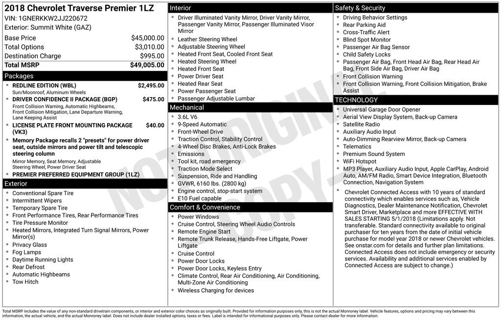 Used 2018 Chevrolet Traverse Premier w/ Redline Edition FWD image 7