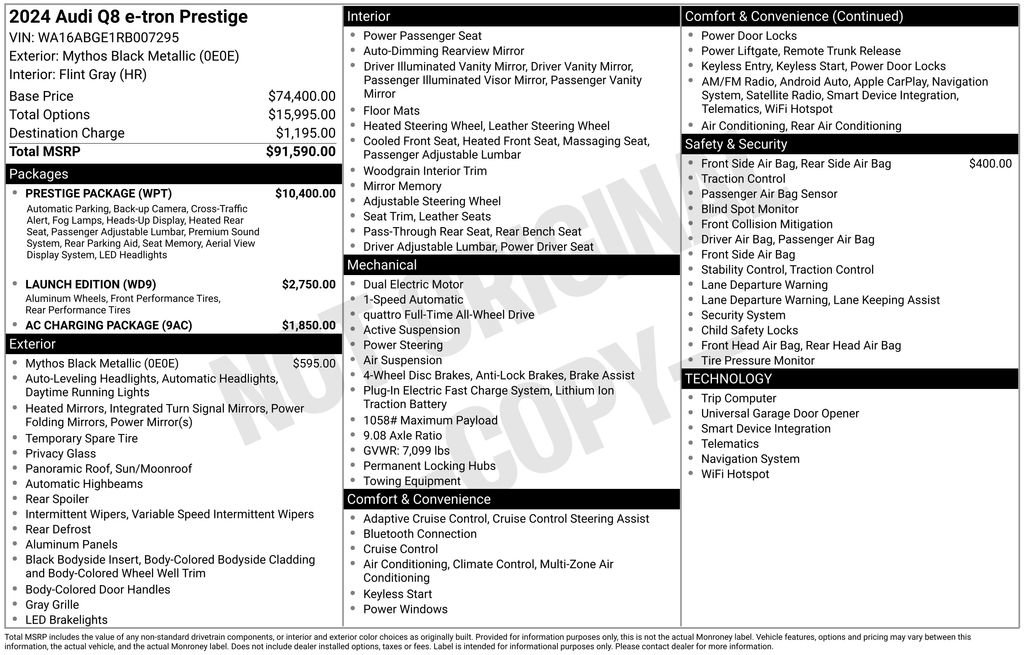 Used 2024 Audi Q8 e-tron Prestige w/ Prestige Package AWD/4WD image 6