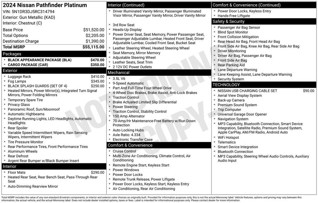 Certified 2024 Nissan Pathfinder Platinum w/ Black Appearance Package AWD/4WD image 3