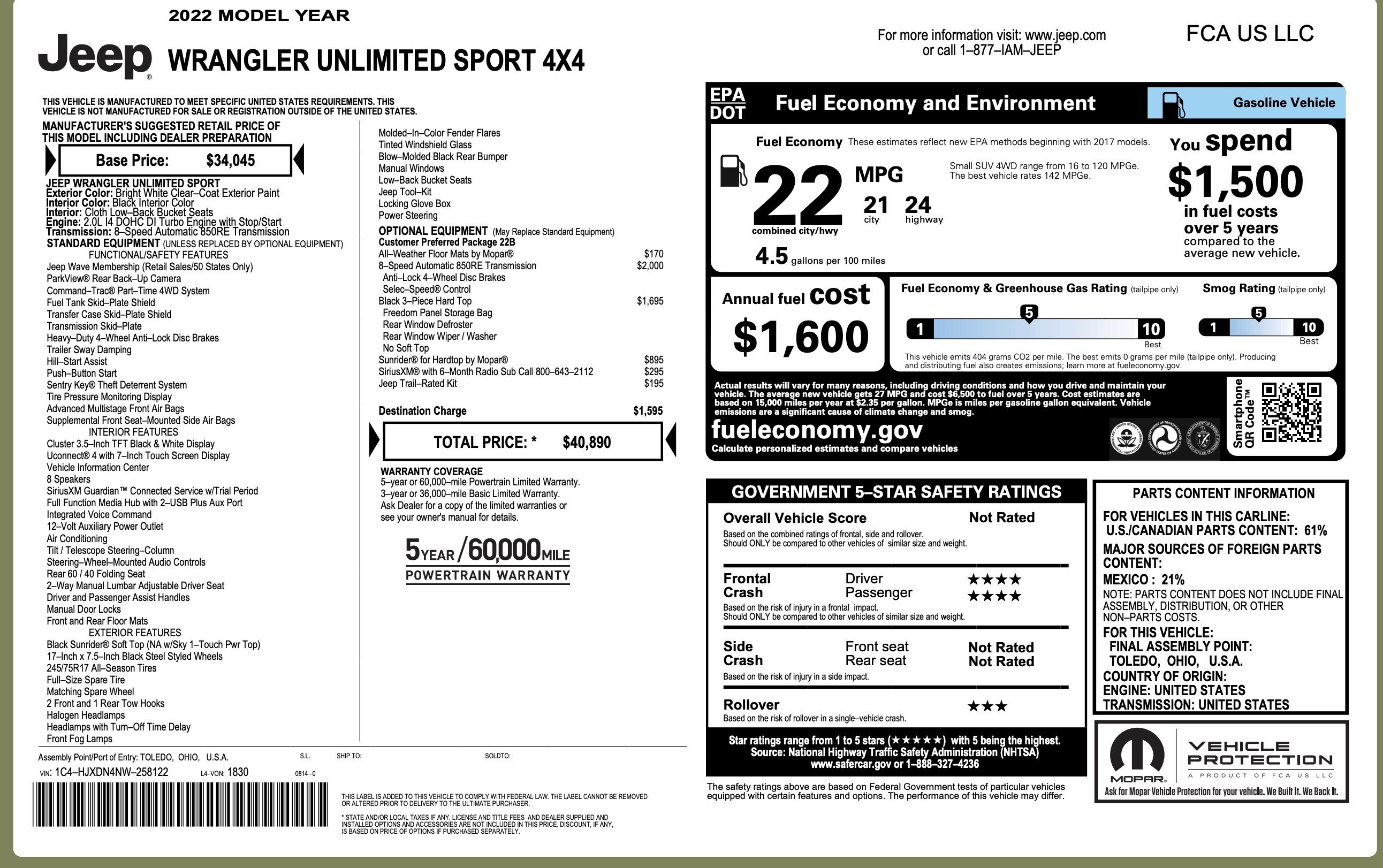 Used 2022 Jeep Wrangler Unlimited Sport AWD/4WD image 2