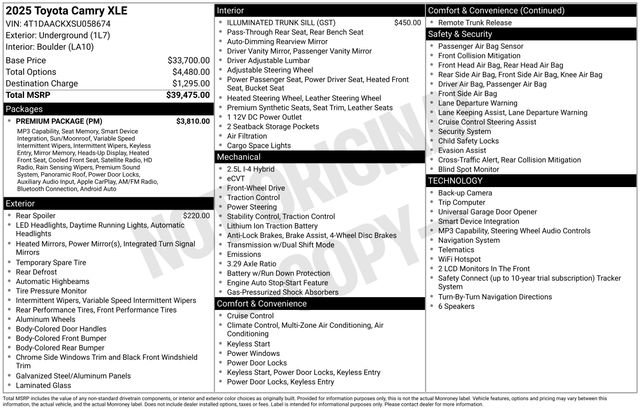 Used 2025 Toyota Camry XLE w/ Premium Package FWD image 65