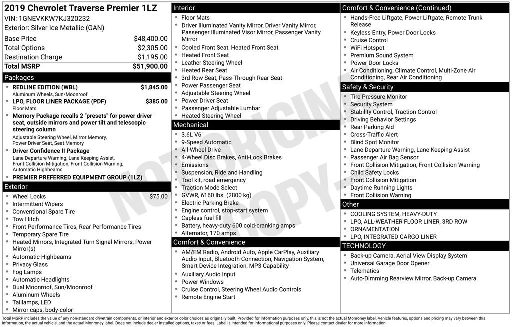 Used 2019 Chevrolet Traverse Premier w/ Redline Edition AWD/4WD image 30