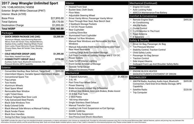 Used 2017 Jeep Wrangler Unlimited Sport w/ Quick Order Package 24S image 46