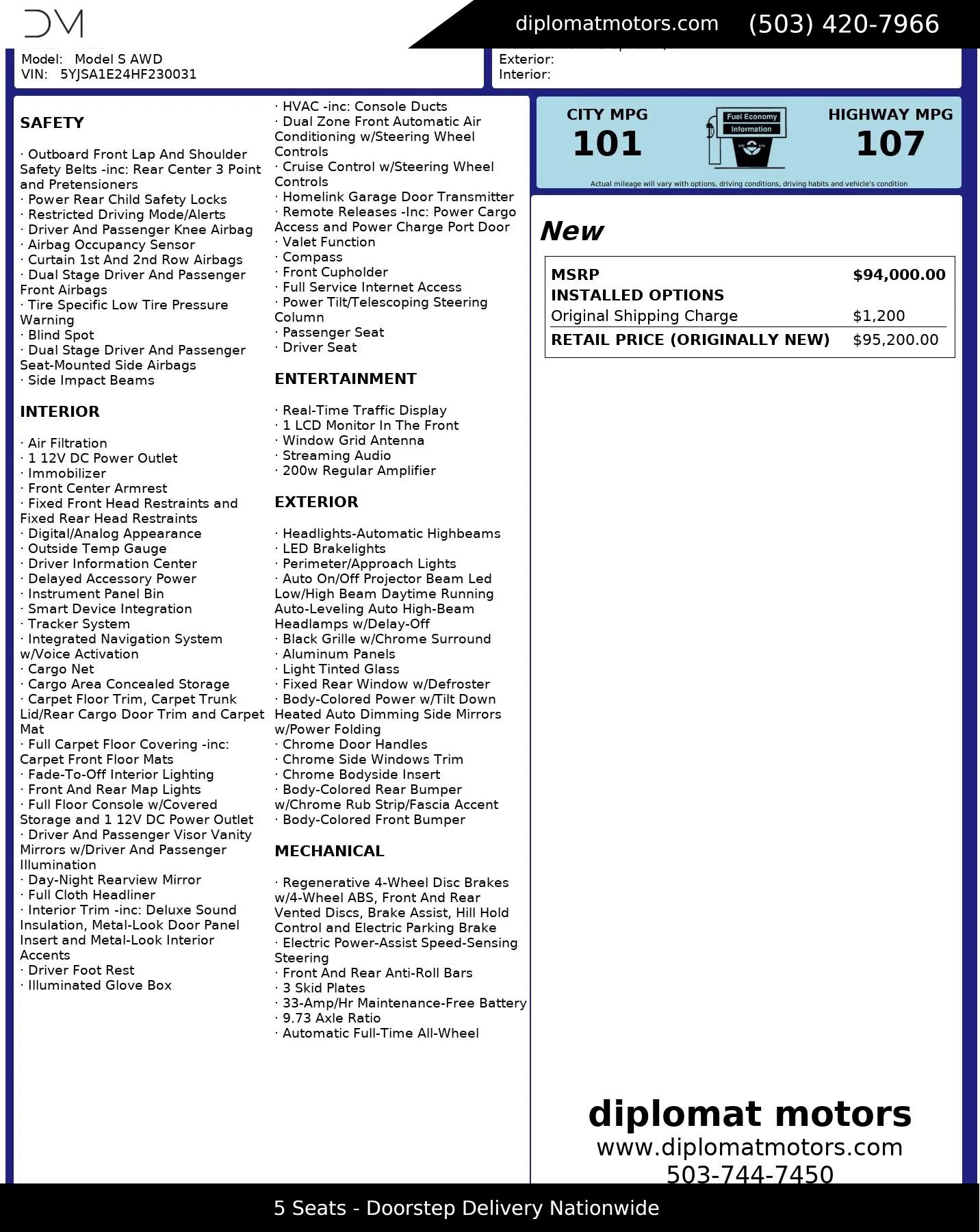 Used 2017 Tesla Model S 75D AWD/4WD image 2