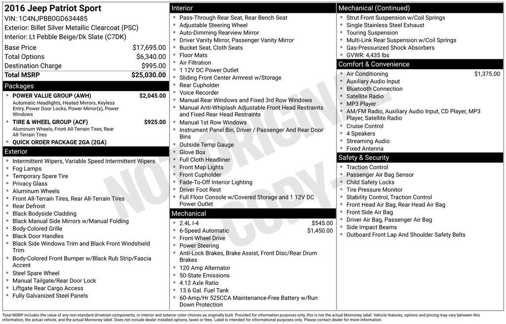 Used 2016 Jeep Patriot Sport w/ Power Value Group image 9