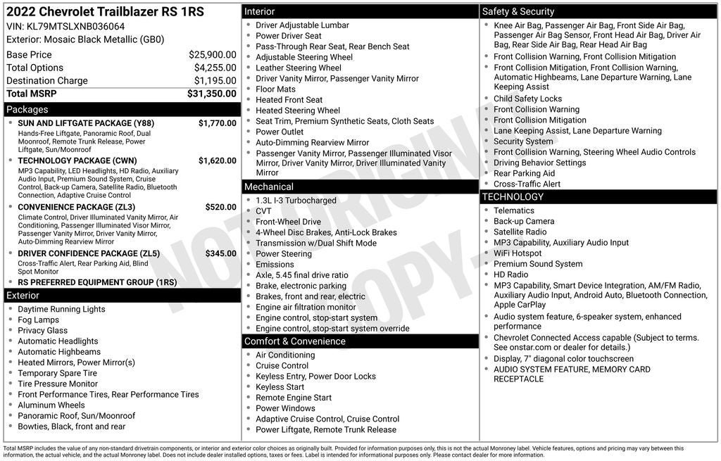 Used 2022 Chevrolet TrailBlazer RS w/ Sun and Liftgate Package FWD image 2