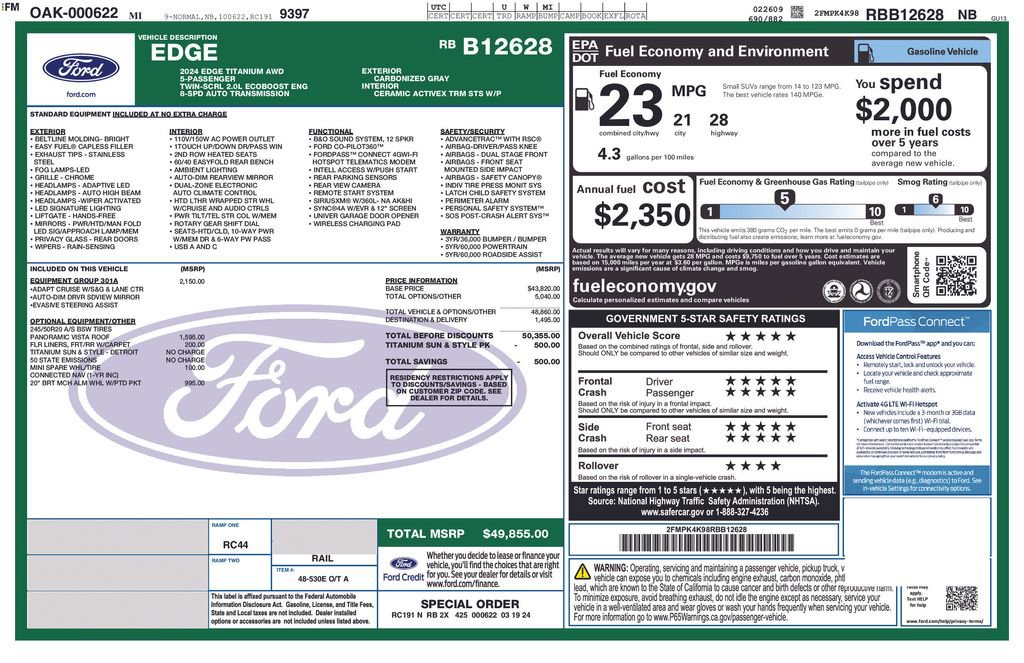 Used 2024 Ford Edge Titanium w/ Equipment Group 301A AWD/4WD image 5