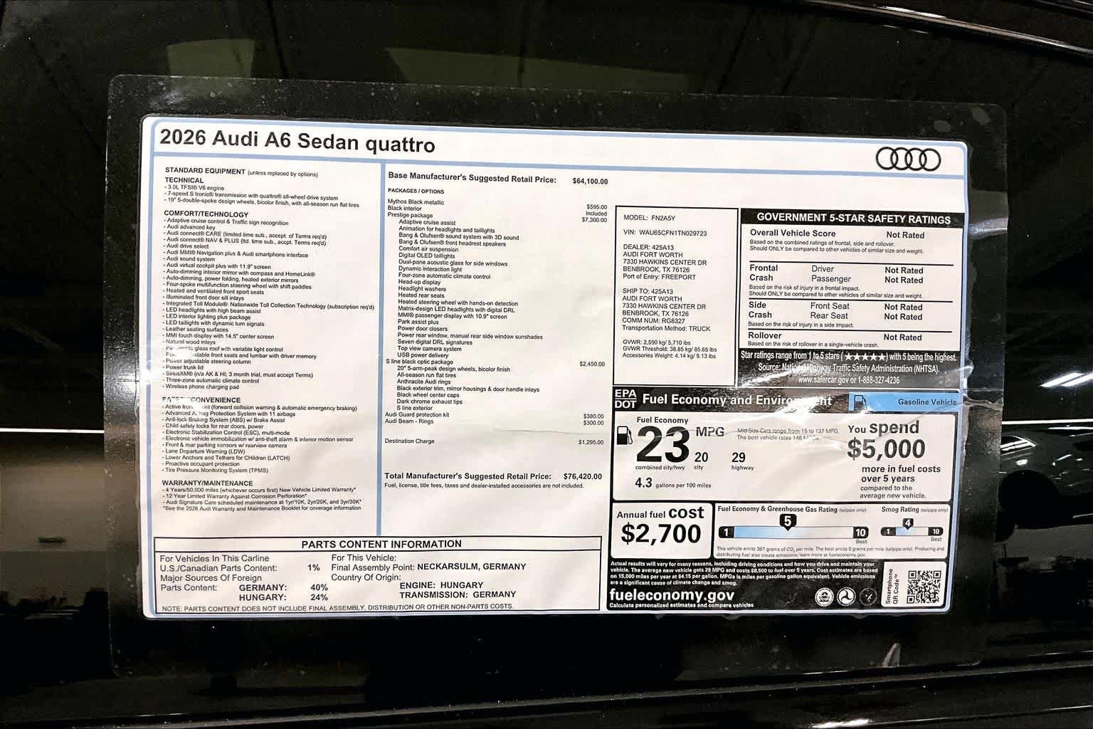 New 2026 Audi A6 Prestige AWD/4WD image 16