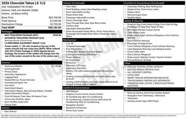 Used 2026 Chevrolet Tahoe LS w/ Max Trailering Package AWD/4WD image 5