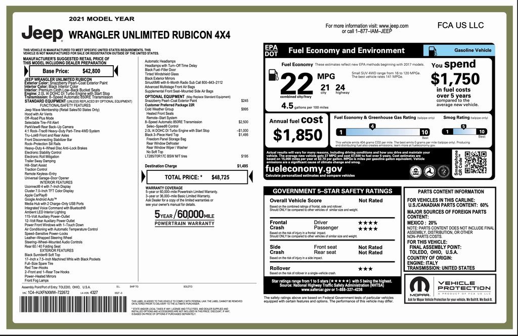 Certified 2021 Jeep Wrangler Unlimited Rubicon w/ Cold Weather Group image 2