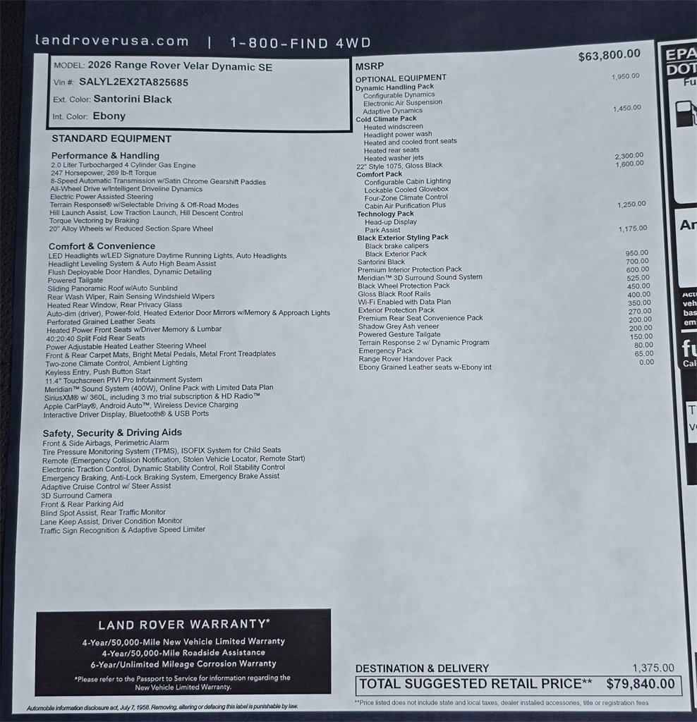 New 2026 Land Rover Range Rover Velar Dynamic SE image 33