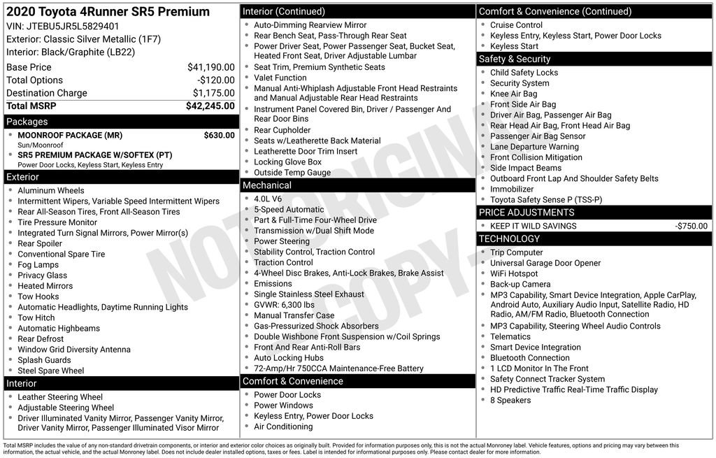 Used 2020 Toyota 4Runner SR5 Premium w/ Moonroof Package AWD/4WD image 42