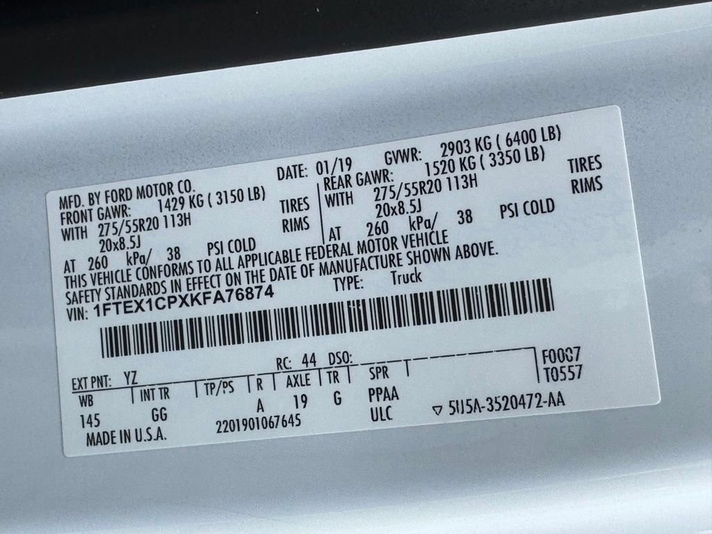 Certified 2019 Ford F150 XL w/ Equipment Group 101A Mid RWD image 38