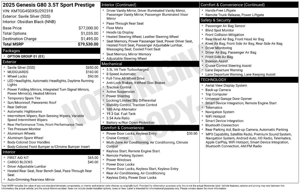 New 2025 Genesis G80 3.5T Sport Prestige AWD/4WD image 16